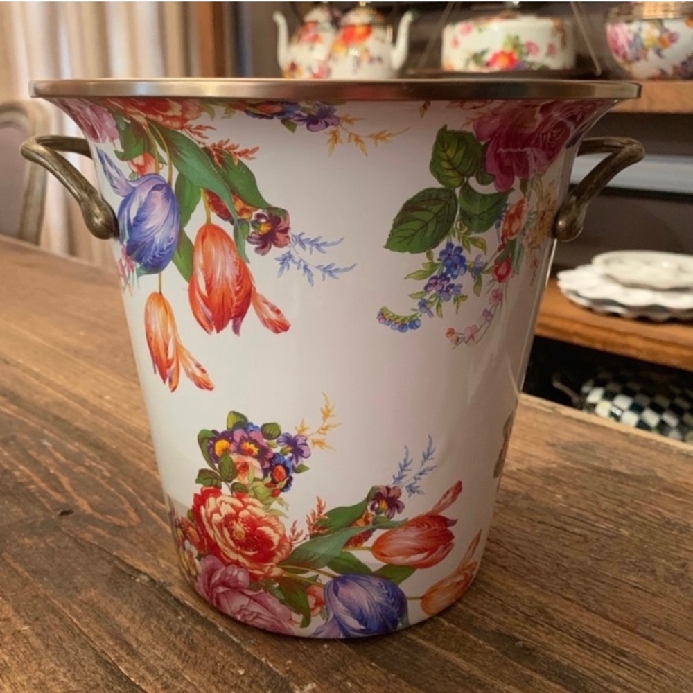 Mackenzie Childs White Flower Market enamel wine cooler